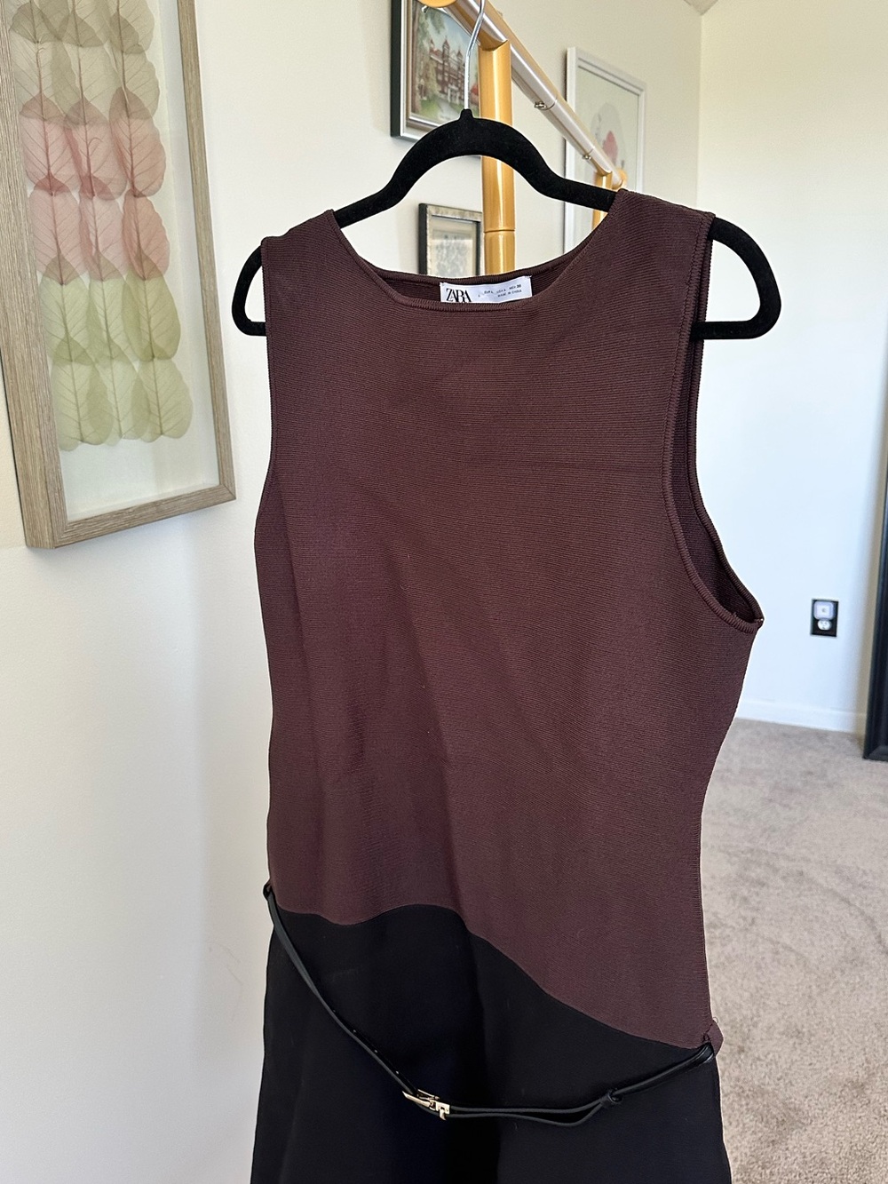 Zara Two-Tone Sleeveless Dress in Brown and Black - Size L NWOT